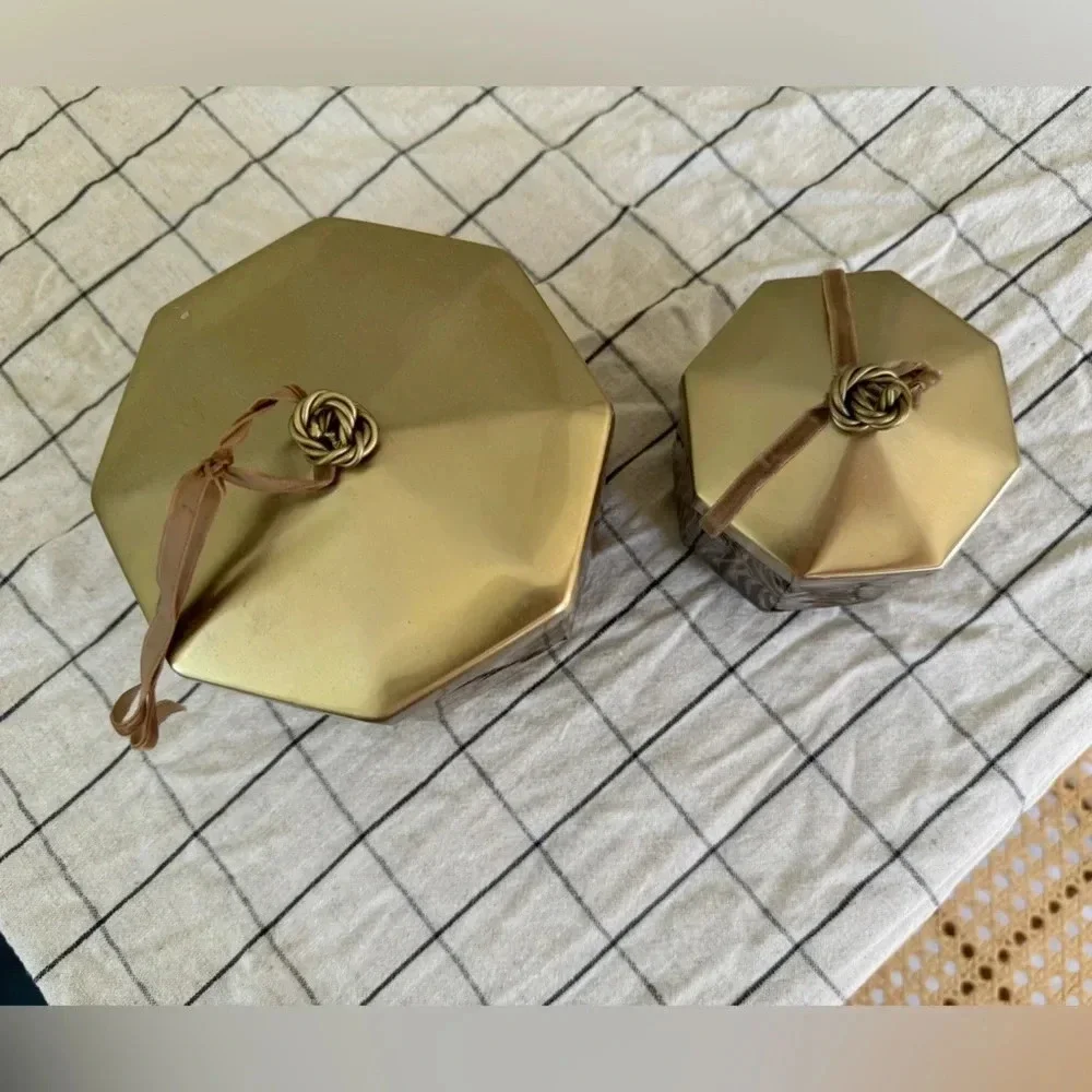 Lot of 2 Anthropologie house of hackney candles jar lid brass decor eclectic